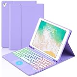 MePadKey Touchpad Keyboard Case for iPad 6th 2018/5th Generation 2017 9.7 inch, 7-Color Backlight Type-C Charging Keyboard with Pencil Holder Cover Fit iPad Air 2/Pro 9.7 (Purple)