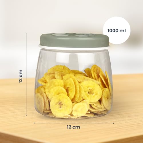 Image of FLAIR Cubics Airtight Food Storage Containers Set of 9 - (1000ml each) with Spoon - Green, BPA-Free, Transparent, Durable & Space-Saving Jars for Kitchen, Pantry, Snacks, Grains & More