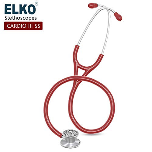 Image of ELKO EL-060 CARDIO III SS Stainless Steel Acoustic Stethoscope | Two-Way PVC Tubing | Double Sided Chestpiece For Adult & Pediatric Patient | Doctors & Medical Students (Red)