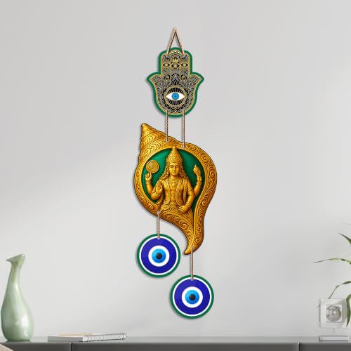 Image of Artvibes Lord Vishnu Conch Evil Eye Wall Hanging Decor | Sacred Spiritual Protection Ornament for Home Entrance | Temple Room Accent | Nazar Battu Wall Art Gift (WH 85141N)