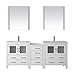 Virtu USA Dior 78 inch Double Sink Bathroom Vanity Set in White w/Integrated Square Sink, Slim White Ceramic Countertop, 2 Mirrors - KD-70078-C-WH