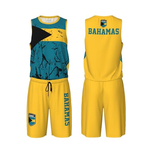 Bahamas Flag Grain (3) Basketball Jersey Uniform Suit for Men Women Adults Training Athletic Set