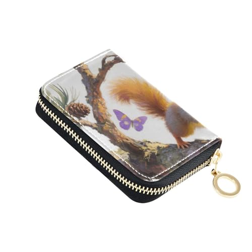 Wild Animal Squirrel American Anime Style Colorful leather womens credit card wallet With 2 cash slot RFID Blocking credit card holder with zipper