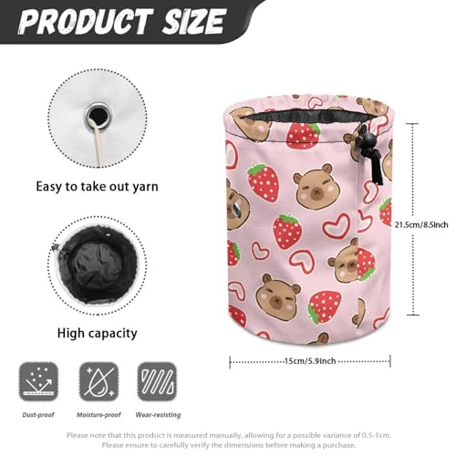 Image of Sellikakes Capybara Strawberry Yarn Bag Crochet Knitting Bag, Knitting Yarn Holder Crochet Storage Bag Store Crocheting Project Sewing Supplies Skein Ball Knitting Short Needles