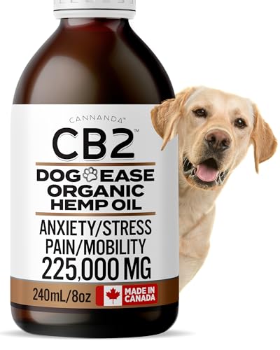 CB2 Hemp Oil for Dogs [225,000mg / 240mL / Organic] - Hip and Joint Supplement for Dogs - Extra Strength for Pain/Arthritis/Inflammation/Separation Anxiety/Stress/Aggression/Barking.
