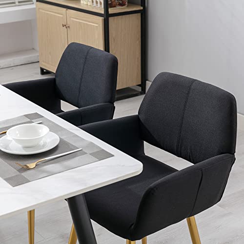 Kcc Dining Chair Set Of 2, Upholstered Fabric Desk Chairs Small Armchair, Leisure Modern Living Room Accent Chairs With Metal Tube Legs For Kitchen, Dining Room, Guest Room Bedroom, Black #TOP5