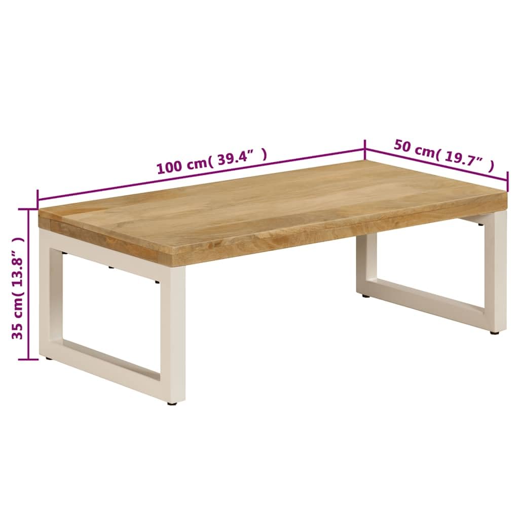 Stolik kawowy 100 x 50 x 35 cm lite drewno mango | Stal, polerowana, lakierowana, stół akcentowy, łatwy montaż, niepowtarzalny design