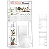 Homykic over the toilet storage shelf with 2 fabric drawers bamboo above toilet organizer tower rack with toilet paper holder stand bathroom space saver mass storage no rust white  urban country home decor