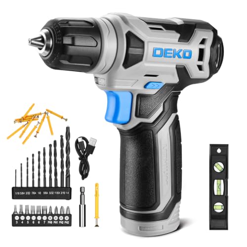 DEKOPRO Taladro Atornillador 8V, Taladro Inalámbrico, con 10MM Portabrocas, LED Luz, Cable de Carga Tipo C, Accesorios 42 Piezas, Taladro Eléctrico para Perforar y Apretar/Aflojar Tornillos