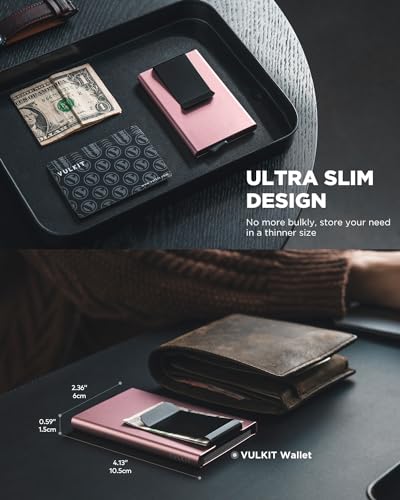 VULKIT Minimalist Wallet With Money Clip, RFID Blocking Pop Up Card Holder Slim Metal Wallet For Men4