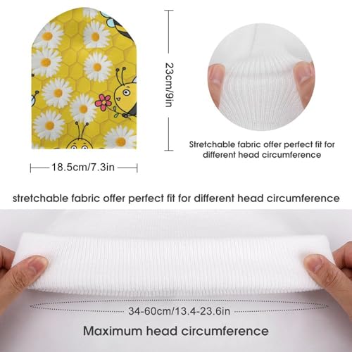 Cute Bee and Flowers Pattern Kids Beanie Hat for for Girls Boys Children Cap Winter Knitted Chemo Cancer Headwear Accessories Gifts Decoration Black2