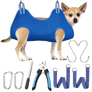 OVTEXZOG Dog Grooming Hammock Harness, Dog Sling for Nail Clipping/Trimming,Pet Grooming Restraint Bag with Nail Clippers Trimmer,Dog Grooming Supplies Kit for Claw Care (XX-Small 8LB Max/Blue)