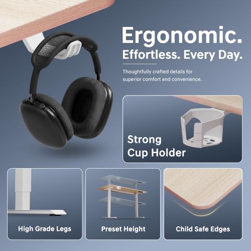 Image of Velocity Electric Height Adjustable Desk | No Split No Cut | 80 Kg Weight Capacity | 4 Year Warranty | Sit-Stand Table | 18mm One Piece Desk | 3 Memory Preset (Ork, Table top - 140cm)
