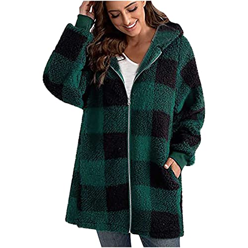 2022 Abrigos con capucha Mujer Invierno Moda Chaqueta impresión a cuadros Parkas Suelto cremallera Caliente gruesa felpa Abrigo Sudadera Cálido Casual Abrigos deportivo bolsillo Talla grande