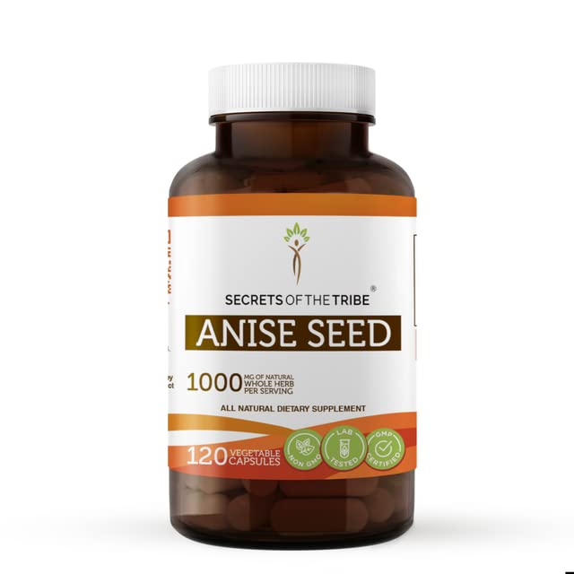 Secrets of the Tribe Anise Seed 120 Capsules, made with vegetable capsules and Anise (Pimpinella Anisum) Dried Seed Tincture Supplement (120 Capsules)