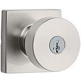 Kwikset 97402-857 Pismo Keyed Entry Square Modern Door Knob, Satin Nickel