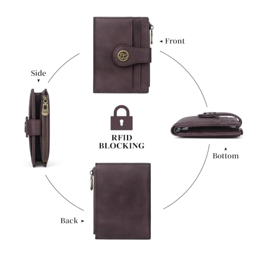 Image of Slim Leather Women's Wallet,Compact Card Holder Wallet(purple) | Small Wallet with RFID Blocking,Zipper Coin Pocket,Top Grain Cowhide Bifold Women's Wallet