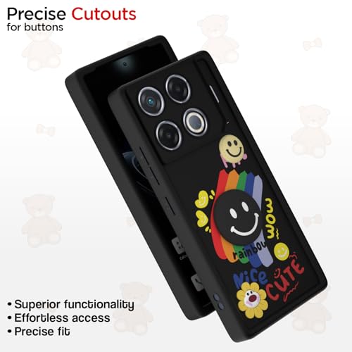 Image of Pikkme Back Cover for Infinix GT 20 Pro 5G | Soft Silicone| Cute Rainbow Smile & 3D Cartoon Flower Design | Shockproof Raised Camera Protection Bumper Case (Black)