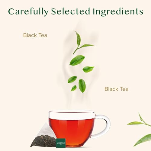 Image of VAHDAM, English Breakfast Black Tea Bags (15 Count) High Caffeine | Strong, Robust & Flavoury | Individually Wrapped Pyramid Tea Bags | Full Bodied Black Tea Leaves