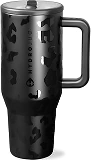 Traveler - 40 oz Water Bottle with Handle & Flip Straw - Fits in Cup Holder, Leak Resistant Tumbler-Reusable Insulated Stainless Steel & Rubber Base - Gifts for Women & Men, Black Leopard
