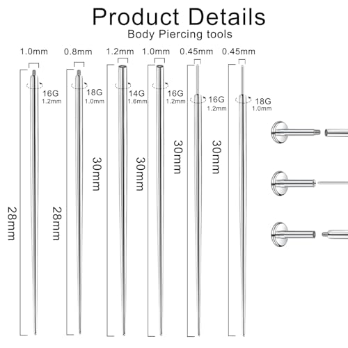 VOJO Piercing Ball Grabber Tool Kit 16G,18G Stainless Steel Flat Back Earrings Applicator with Threaded & Threadless Insertion Pins for Ear Nose Lip Body Jewelry Changes3