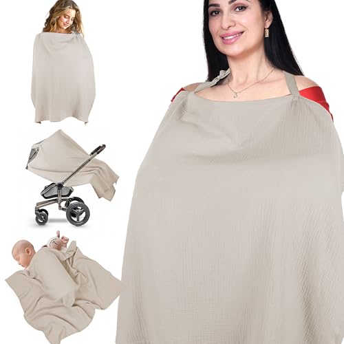 Image of Gjinxi Nursing Cover Breastfeeding Multipurpose Covering Privacy Nursing Apron Adjustable Shawls Breathable Comfy Cubs Covering Cloth Women Arch Neckline Hoop Mother Nursing Blanket