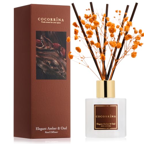 Image of COCORRINA Reed Diffuser - Elegant Amber & Oud 3.38 fl oz Reed Diffuser for Bedroom Bathroom Home Decor