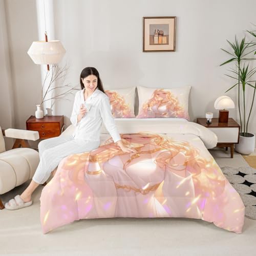 Image of Erosebridal Kawaii Girly Comforter Set 3D Anime Gifts Bedding Sets, Japanese Girl Bedding for Kids Girls Lady Women Aesthetic Princess Bedding Comforter Sets Twin Size