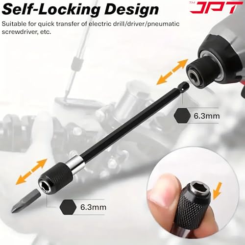 Image of JPT 1 /4 inch Hex Shank Magnetic Bit Holder | Quick Release Screwdriver Extension Bar | 150mm Long Drill Bit Holder with Adjustable Collar for Impact Driver & Electric Drill