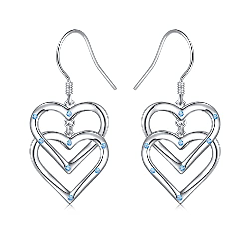 Jzmsjf S925 Sterling Silver Heart Dangle Drop Stud Earrings Heart Hooks Earrings Jewelry Birthday Gifts For Women Girlfriend #TOP7