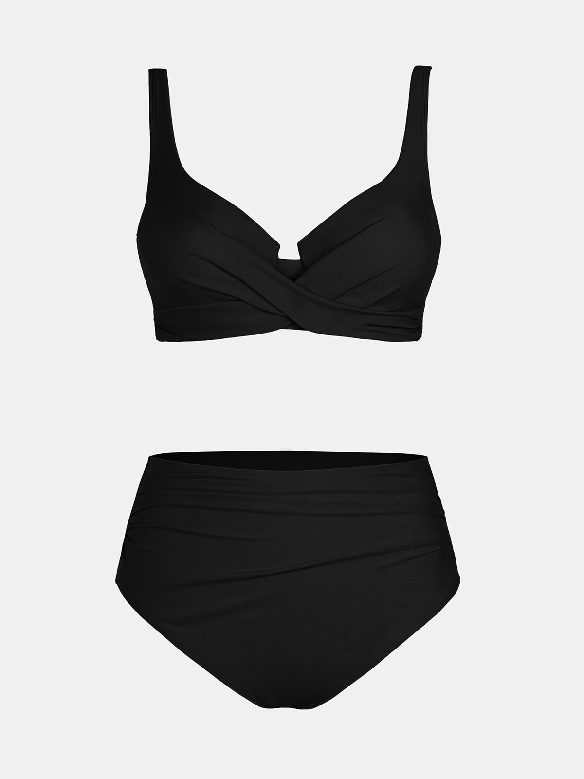 CUPSHE Conjunto de bikini para mujer, de cintura alta, con aros, correas ajustables, gancho trenzado, cobertura completa