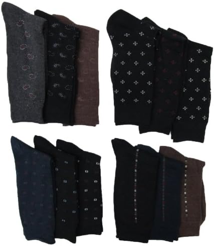 Men's Pattern Dress Socks, 12 Pair, Cotton Blend, Size 10-13