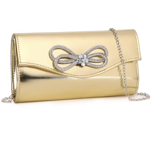 Image of Gurina Evening Clutch Purses for Women Formal Party Clutch Bags Cocktail Prom Shoulder Handbags Shiny Crystal Bow Flap Purses