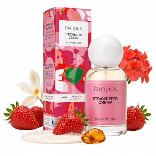 Pacifica Strawberry Cream Perfume for Women Fruity Floral Eau de Parfum Spray with Strawberry Vanilla Jasmine & Sandalwood Notes Long Lasting Clean Beauty 1 fl oz