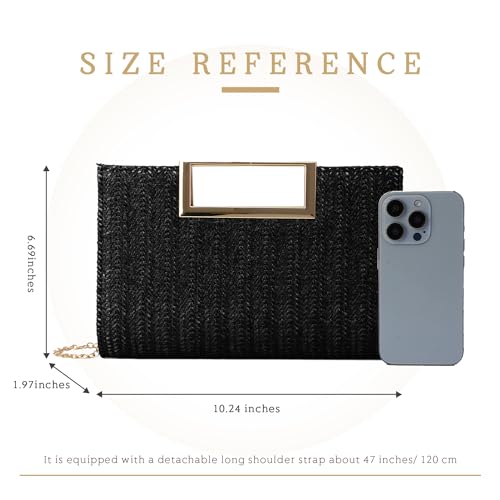 Image of Top Handle Straw Clutch for Women Summer Clutch Straw Evening Bag Raffia Crossbody Purses Woven Beach Clutch