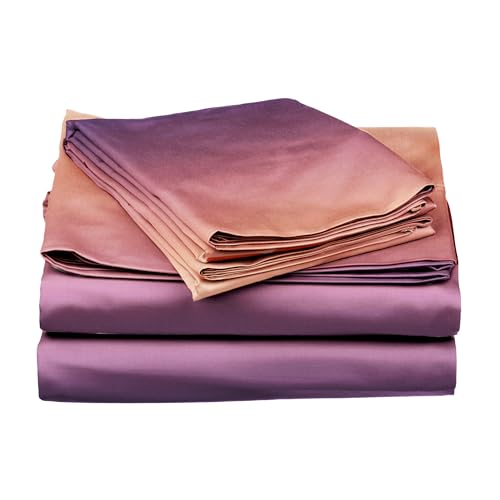 Image of Stoa Paris Satin Bedsheets for Super King Size Bed with 2 Pillow Covers, 300 TC Ultrasatin Solid Premium Bedding Set, Wedding, Home Furnishing, Skies of Paris Collection - Peach Twilight