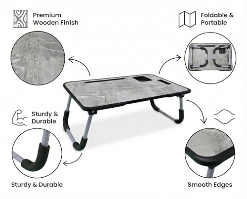 Image of SPHENI Smart Multipurpose Foldable Laptop Table with Cup Holder, Study Table, Bed Table, Breakfast Table, Foldable and Portable /Ergonomic & Rounded Edges /Non-Slip Legs (AUS MARBLE NEW)