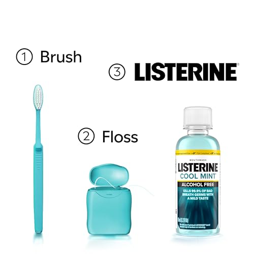 Image of Listerine Alcohol Free Mouthwash, Less Intense Alcohol-Free Oral Care Formula for Bad Breath, Cool Mint Flavor, 3.2 fl. oz (Pack of 2)