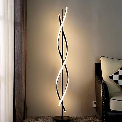 JUTIFAN Modern Spiral Floor Lamp for Living Room, 30W Dimmable Led Corner Floor Lamp with Remote Control, 53 Inch Black Floor Lamps 3 Color Tall Corner Reading Lamp Standing Floor Lamps for Bedroom