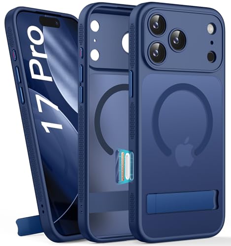 Image of Vihibii for iPhone 17 Pro Case with Stand & Camera Control, [Compatible with Magsafe], Full-Cover Lens Protection & Military Grade Protection, Translucent Slim Non-Slip Phone Cover, 6.3 inch 2025, Blue