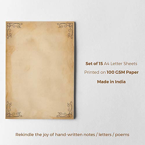 Image of alterEgo (Pack of 15) - A4 Letter Stationery Paper, Printed for Writing Poems, Letters and Lyrics (Papyrus) (with Complimentary Kraft Envelopes)