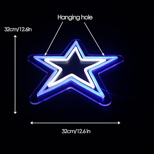 Image of Dallas Cowboy Neon Sign - Blue and White Star LED Light for Cowboys Fans, Game Room Wall Decor, Cowboys Merch Gift for Men, Boys, Sports Lovers