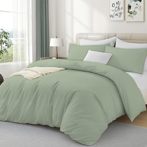 Luxe Dreams 100% Cotton King Duvet Cover Set with 2 Pillowcases, Luxury Soft Bedding Duvet Covers Sage Green, Premium Cotton Quilt Cover 220x225 cm