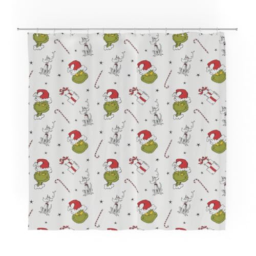 Image of Grinch Gift Dreams Holiday Christmas13-Piece Shower Curtain Set, 72 x 72 Inch Fabric Curtain with Hooks, Bathroom Decor, Machine Washable, (100% Officially Licensed Product) by Franco Collectibles