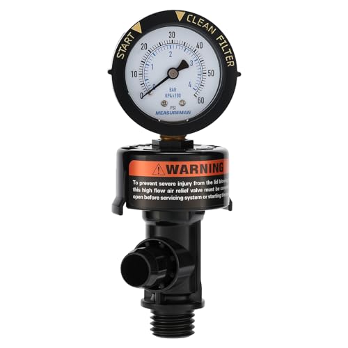 MEASUREMAN Manual Air Relief Valve, Pool Filter Valve with Pressure Gauge, Spa Filter Replacement