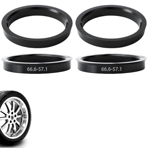 4 anillos centradores de rueda 66.6-57.1 - Reductor de buje para llantas de repuesto - Elimina la vibración del volante - Fácil instalación y ajuste preciso (Negro)