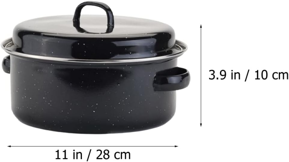 Large Roasting Pan Lid Covered Round Roaster Cast Iron Baked Pot Barbecue Size