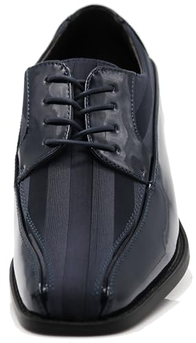Image of BMY Men's Striped Satin Matching Patent Upper Oxfords Formal Dress Shoes