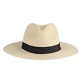 WPNCYK Panama Hat for Men, Straw Hat Women, Lightweight and Breathable, Wide Brim Design, Ideal for Beach, Pool, and Outdoor Activities Beige