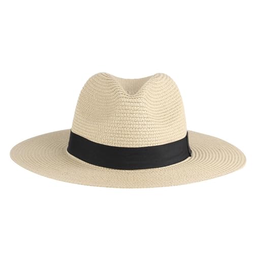 WPNCYK Panama Hat for Men, Straw Hat Women, Lightweight and Breathable, Wide Brim Design, Ideal for Beach, Pool, and Outdoor Activities Beige